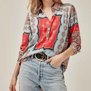 MIlAN KISS Blue and red geometric button-up, size M